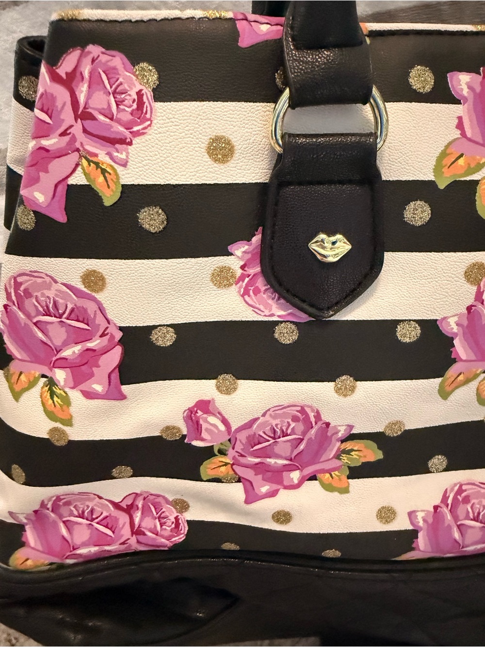 NWT Luv Betsy Johnson Stripe Tote with Bag Charm and Pouch - Picture 5 of 9